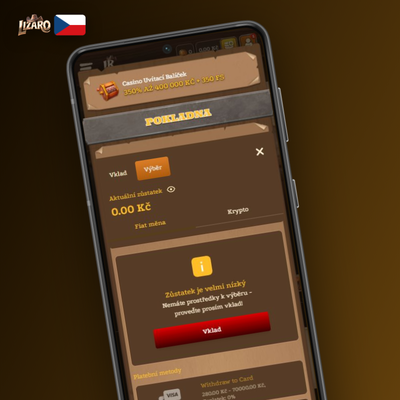 Bankovní převod výhry z Lizaro Casino vhodný pro vyšší částky do 3 dnů