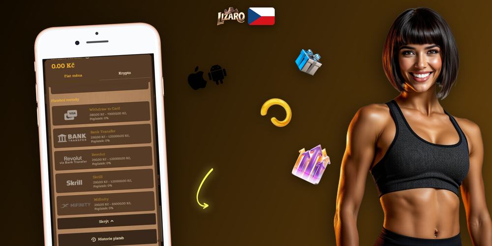 Infografika Lizaro Casino výběru peněz krok za krokem od přihlášení po vyplacení